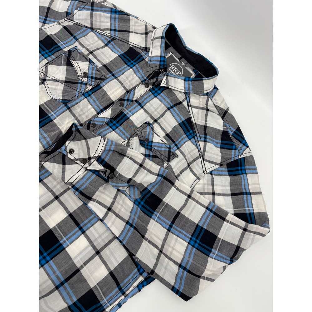 BKE Athletic Fit Mens XXXL Blue Plaid Long Sleeve Western Button Down Shirt